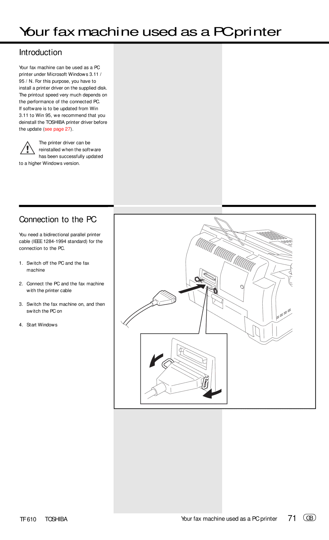 Toshiba TF 610 manual Introduction, 71 GB, If software is to be updated from Win, Printer driver can be 