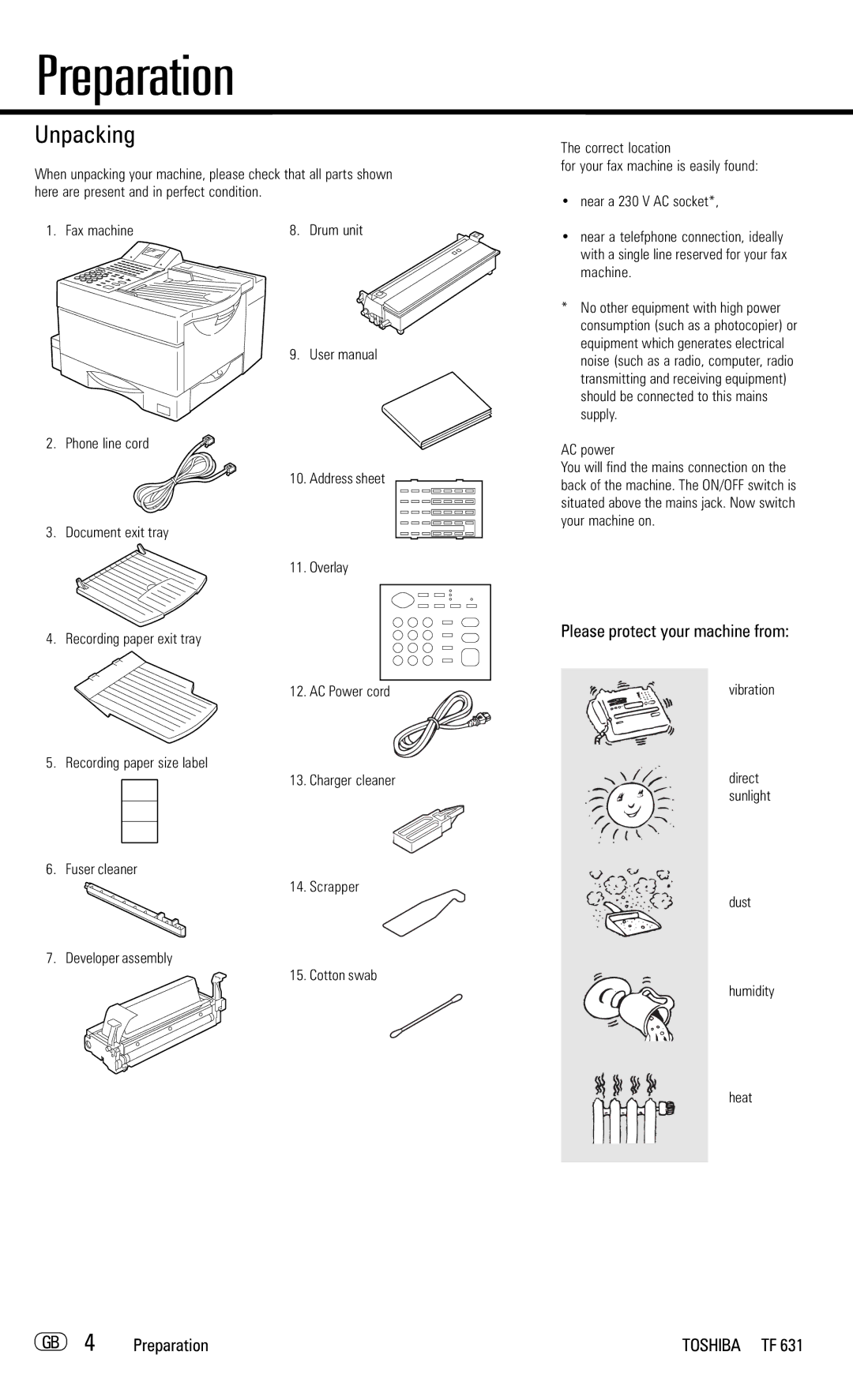 Toshiba TF 631 manual Please protect your machine from, Preparation 