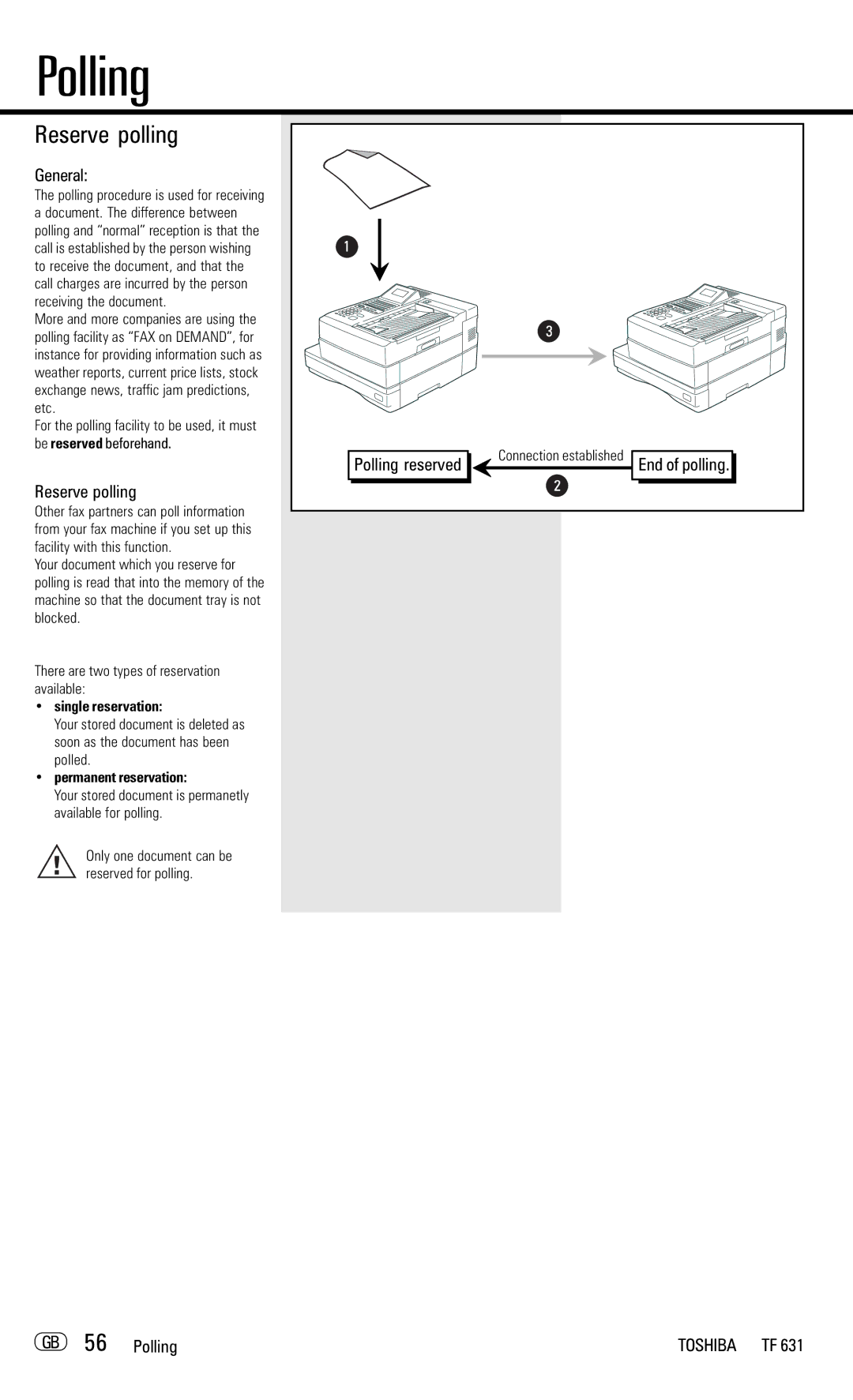 Toshiba TF 631 manual Polling, Reserve polling, General 