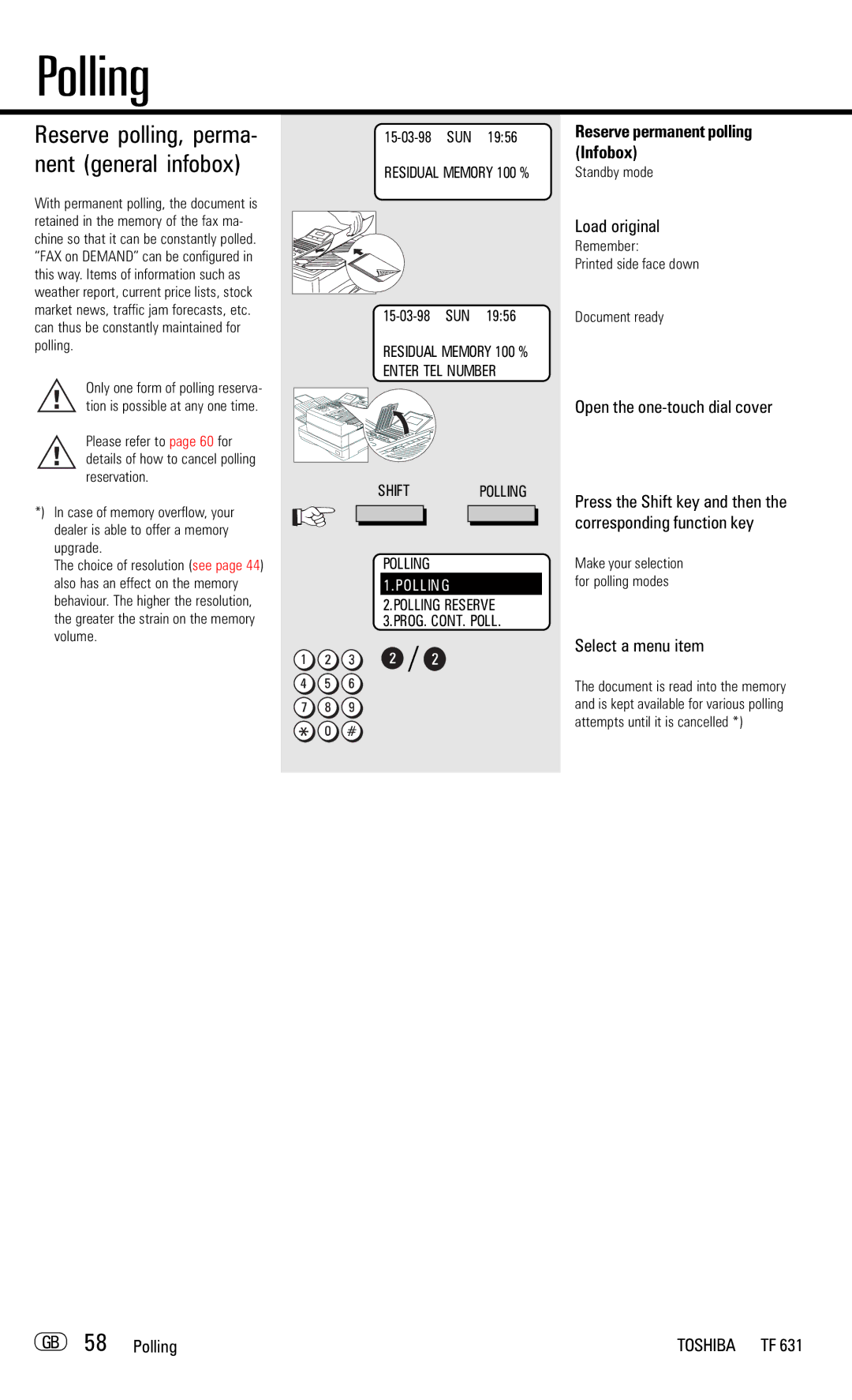 Toshiba TF 631 manual Reserve polling, perma- nent general infobox, Infobox, GB 58 Polling 