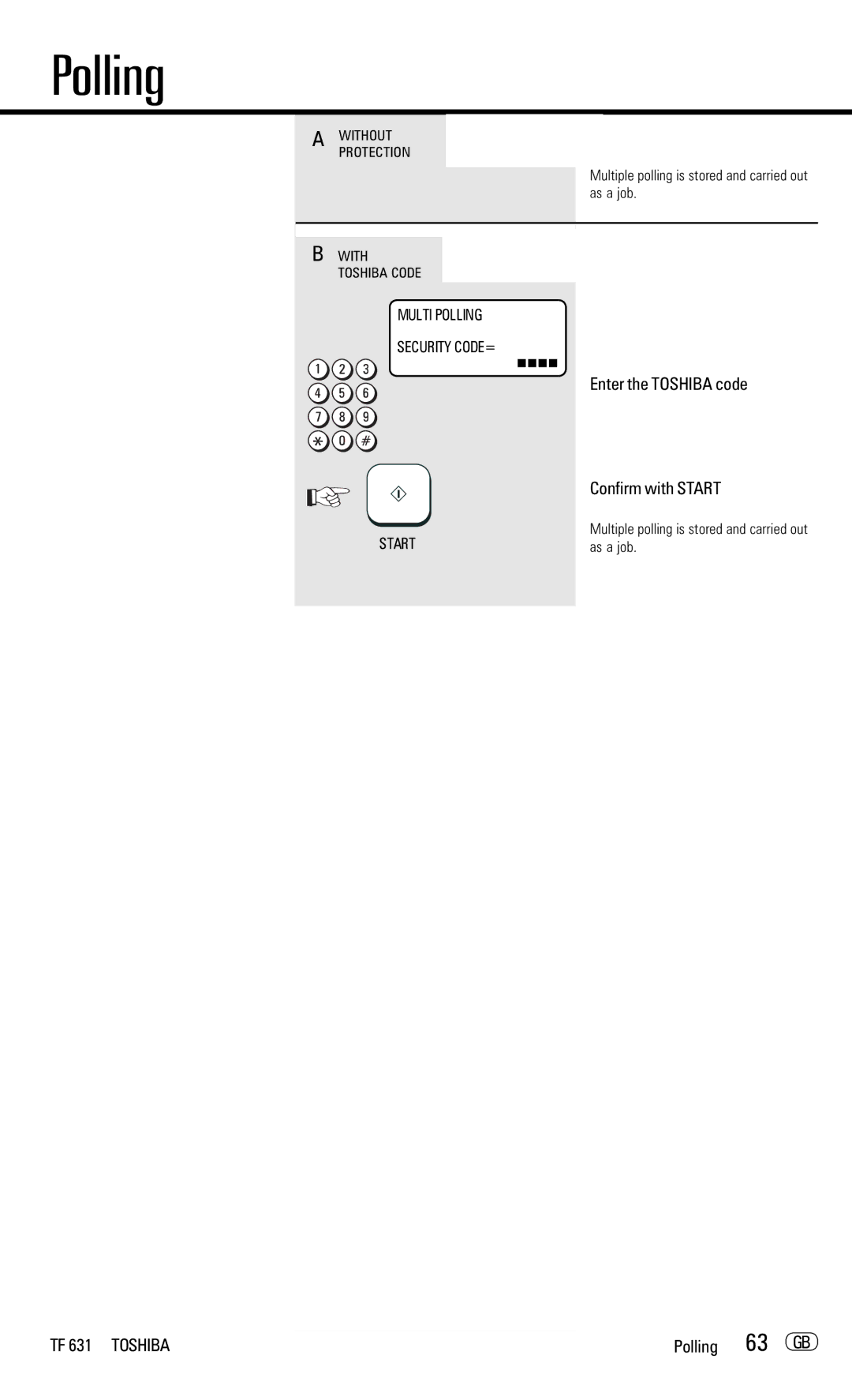 Toshiba TF 631 manual 63 GB, Multiple polling is stored and carried out as a job 