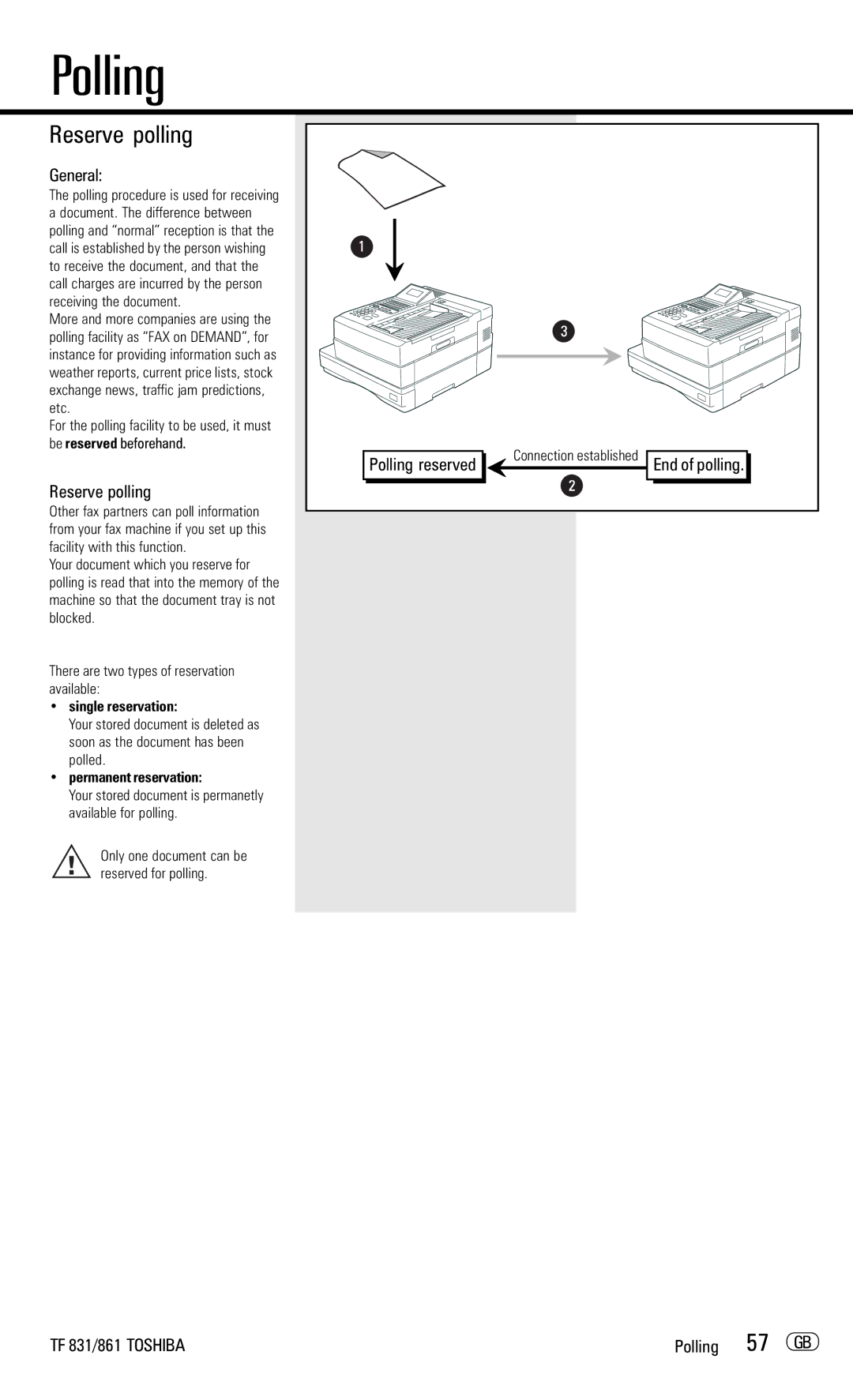 Toshiba TF831/861 manual Polling, Reserve polling, 57 GB 