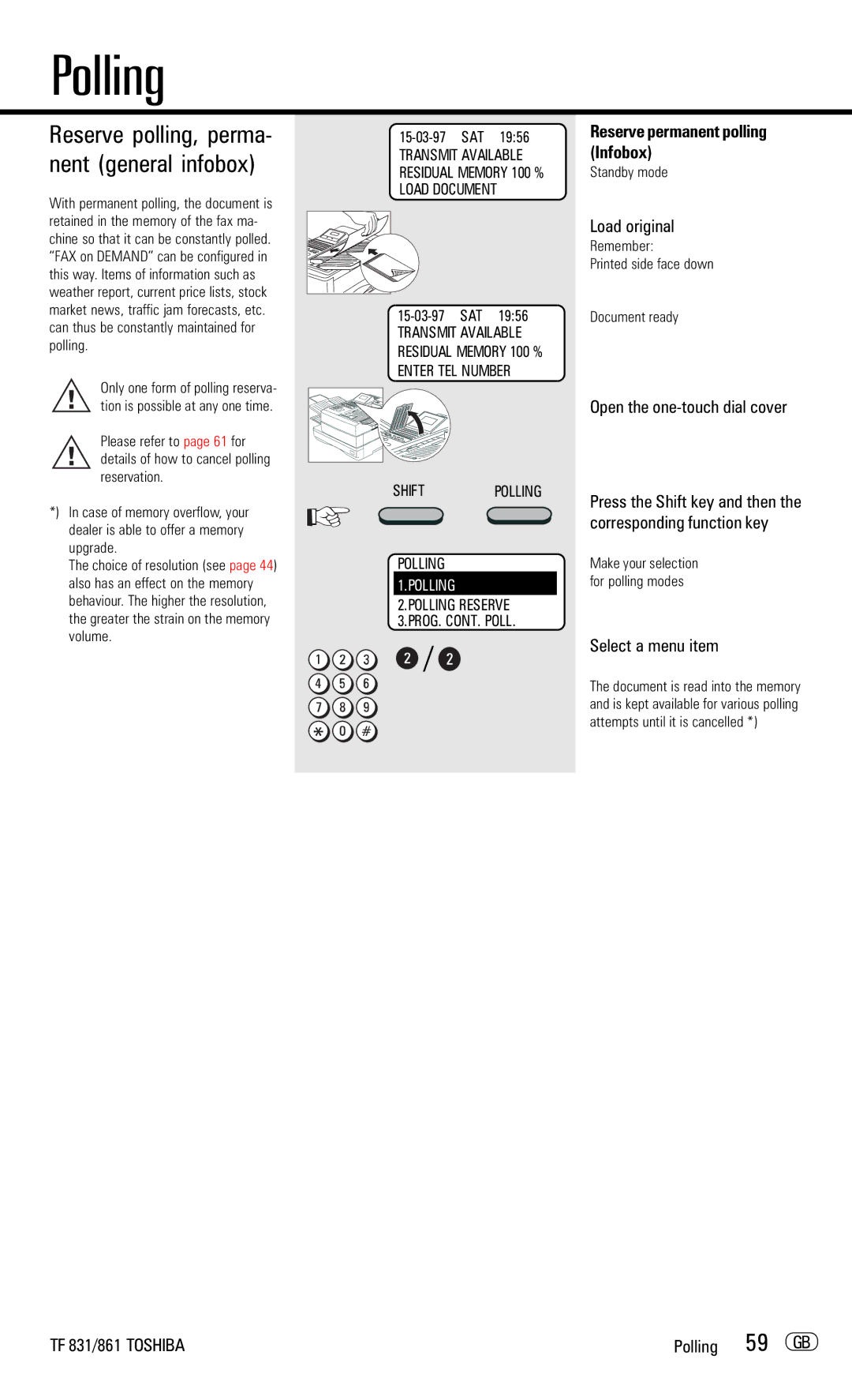 Toshiba TF831/861 manual 59 GB, Reserve polling, perma- nent general infobox, Infobox 