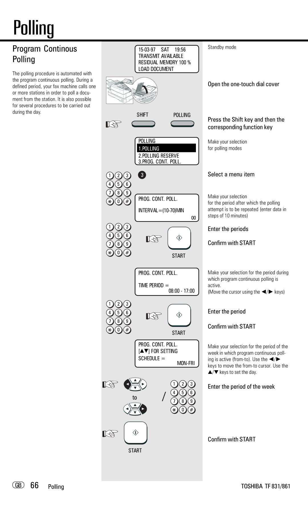 Toshiba TF831/861 manual Program Continous Polling, Enter the periods Confirm with Start 