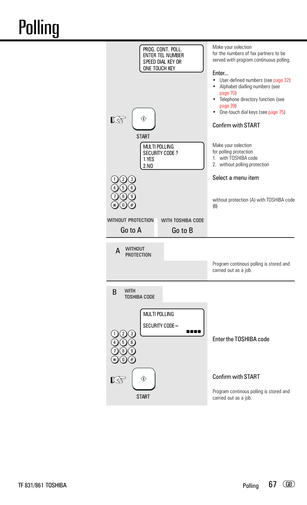 Toshiba TF831/861 manual 67 GB, Enter, Go to a Go to B 