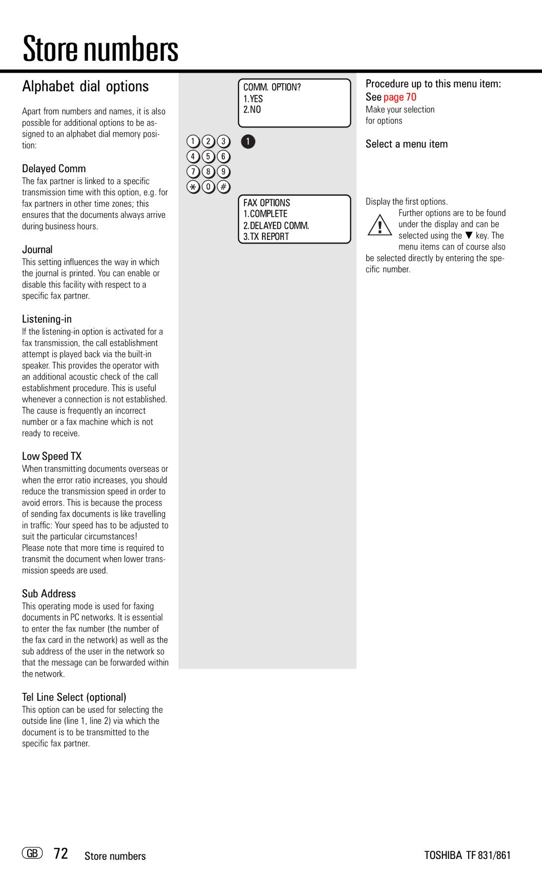 Toshiba TF831/861 manual Alphabet dial options 