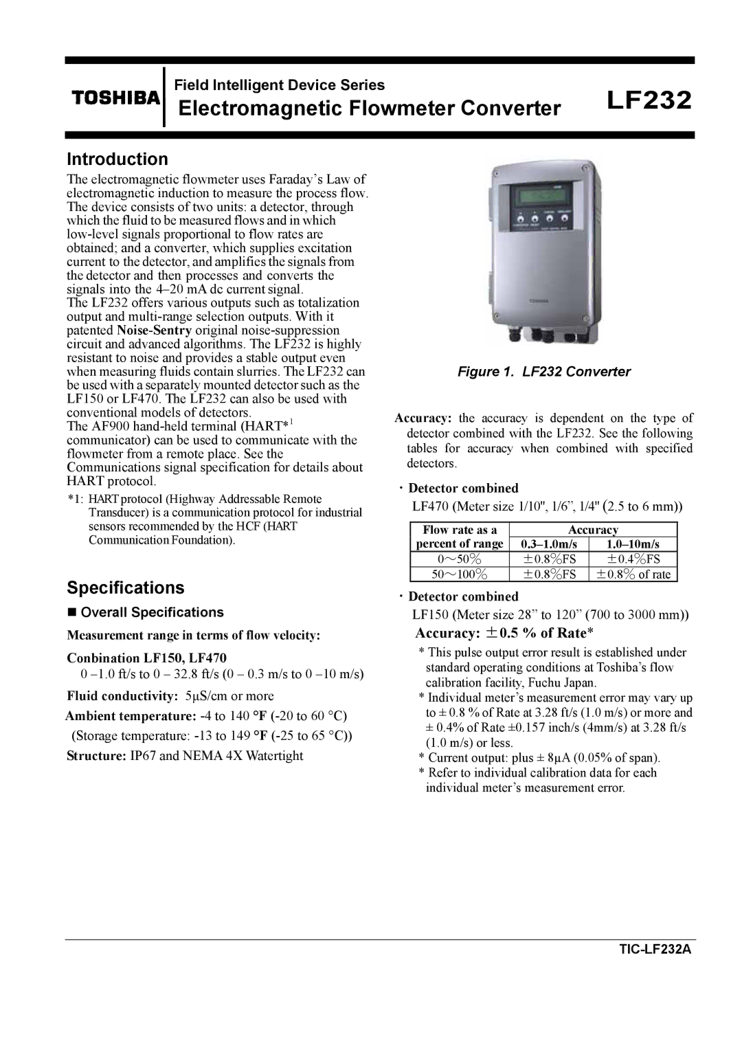 Toshiba TIC-LF232A specifications Introduction, Overall Specifications 