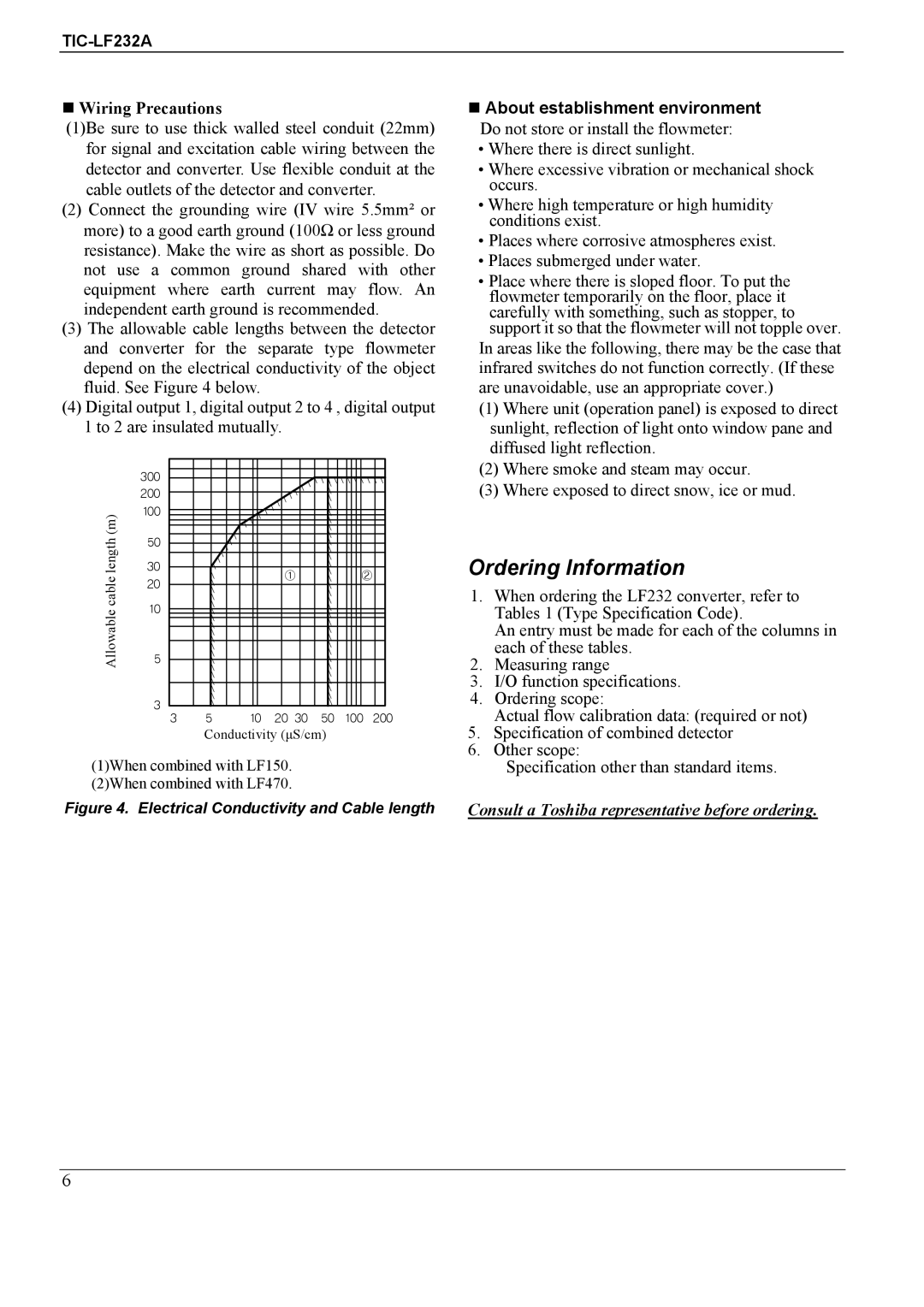 Toshiba TIC-LF232A specifications Wiring Precautions, About establishment environment 