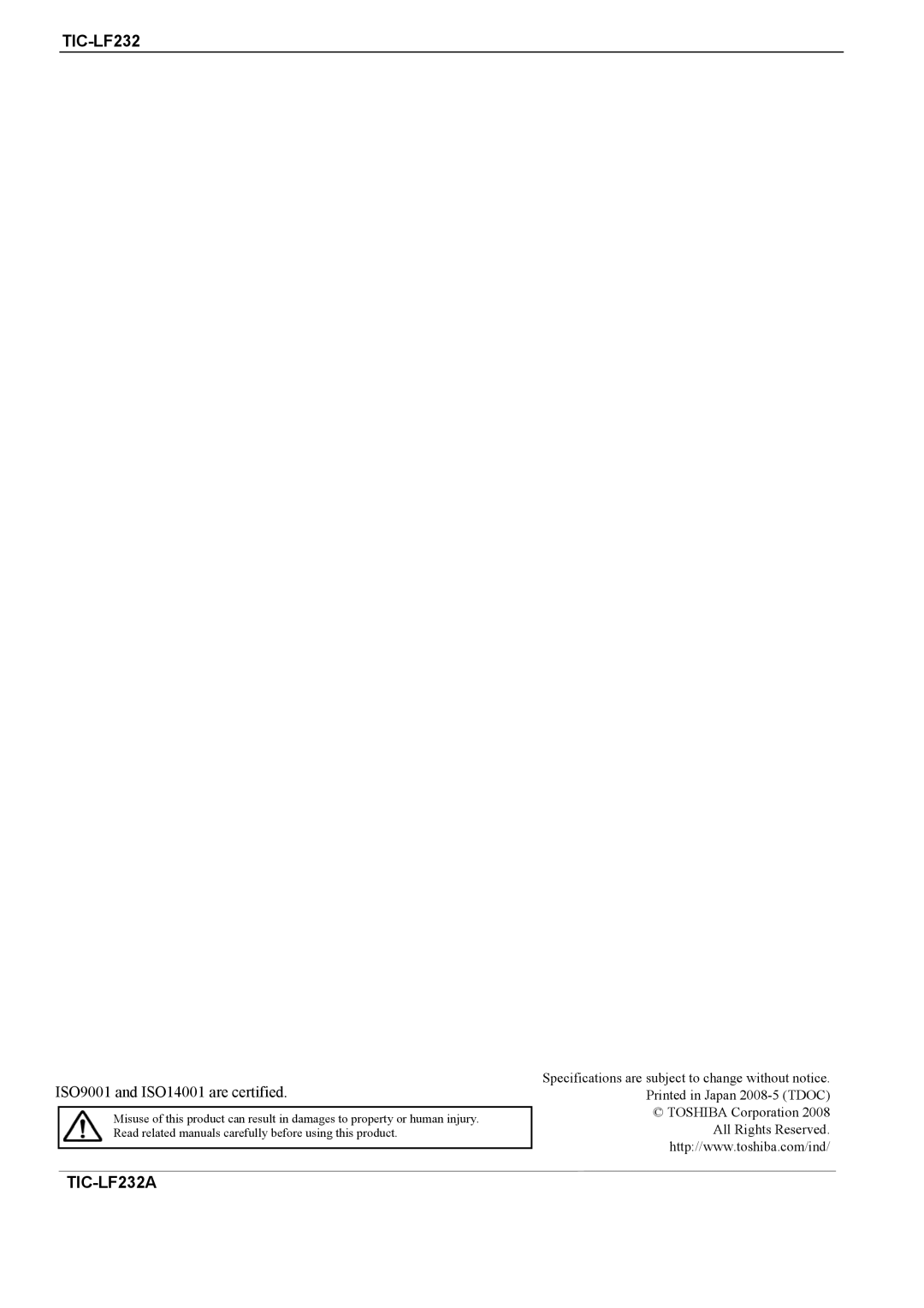 Toshiba TIC-LF232A specifications 