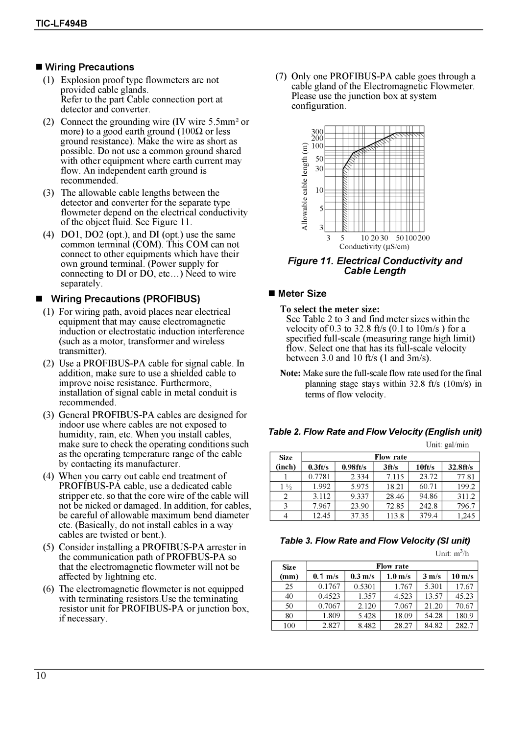 Toshiba TIC-LF494B manual Wiring Precautions Profibus, Meter Size, To select the meter size 