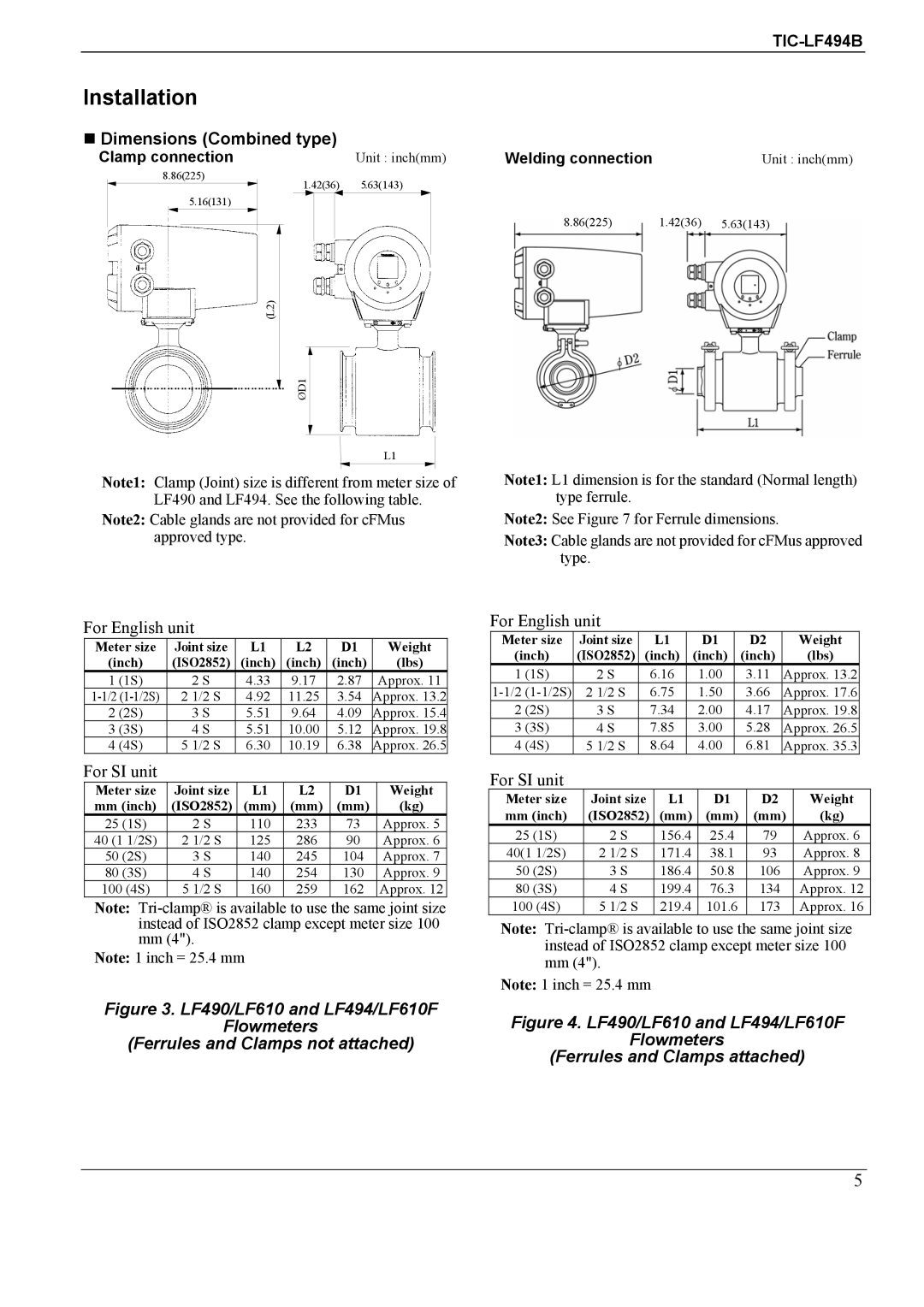 Toshiba TIC-LF494B manual Installation, Dimensions Combined type 