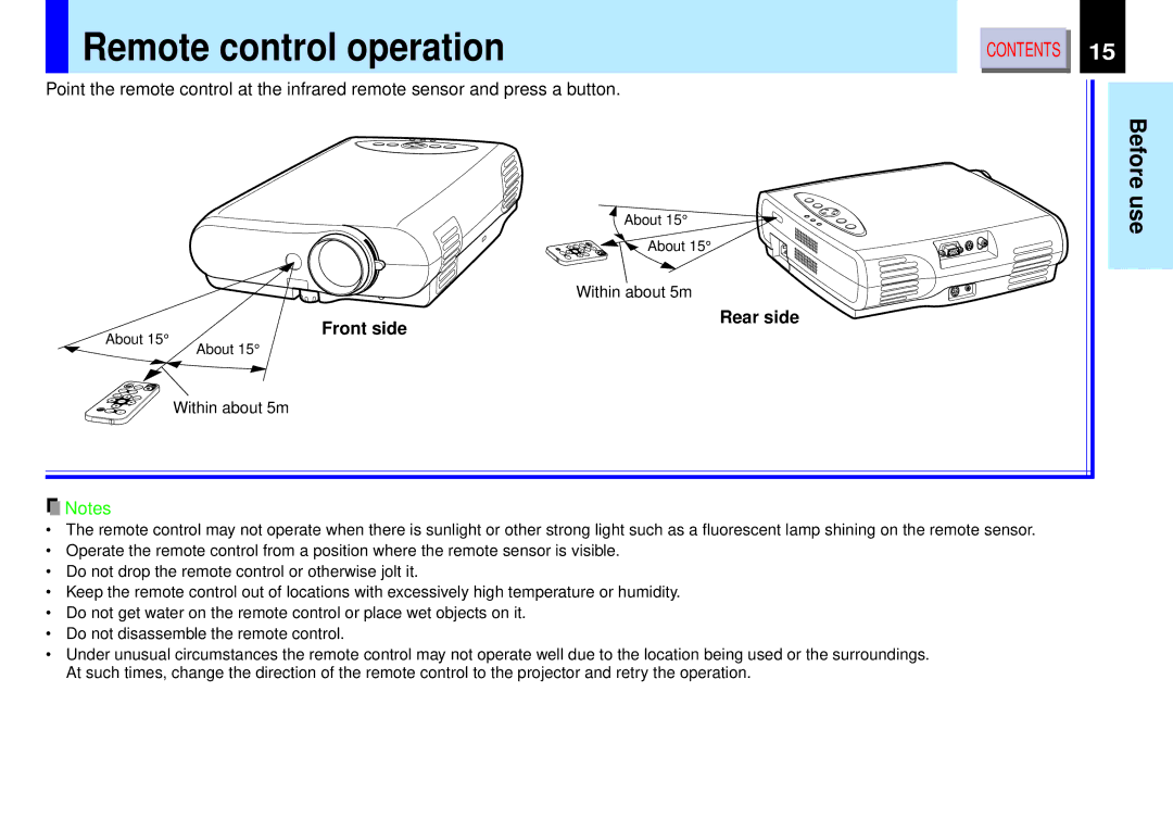 Toshiba TLP-B2 owner manual Remote control operation, Front side Rear side 