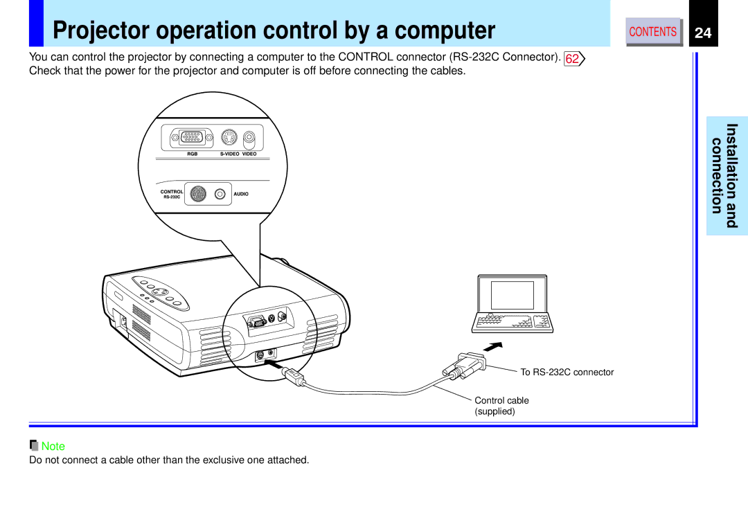 Toshiba TLP-B2 owner manual Projector operation control by a computer, CONTROLRS-232CRGB S-VIDEOAUDIOVIDEO 