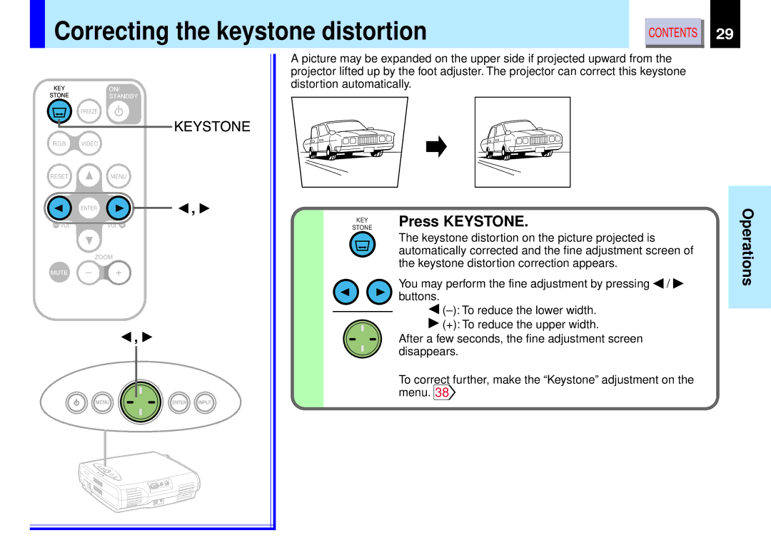 Toshiba TLP-B2 owner manual Correcting the keystone distortion, KEY Press Keystone 