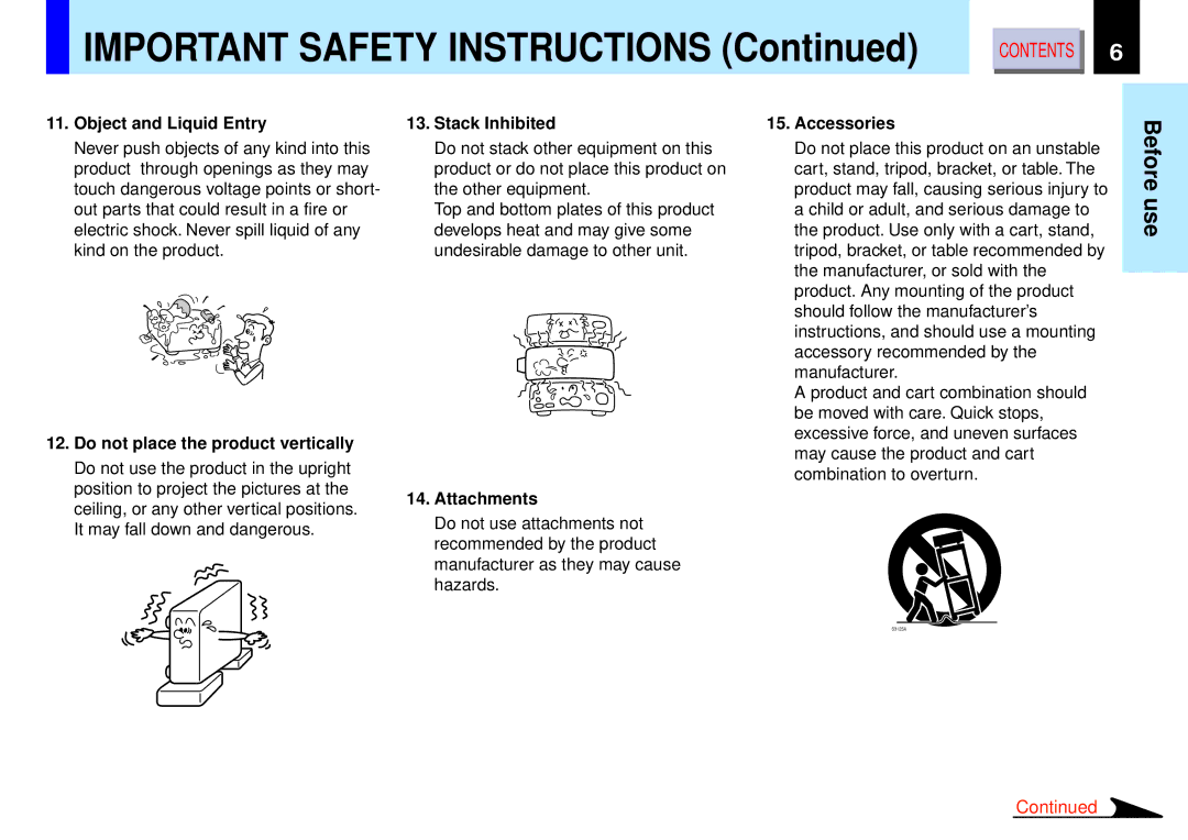 Toshiba TLP-B2 owner manual Use, Object and Liquid Entry 