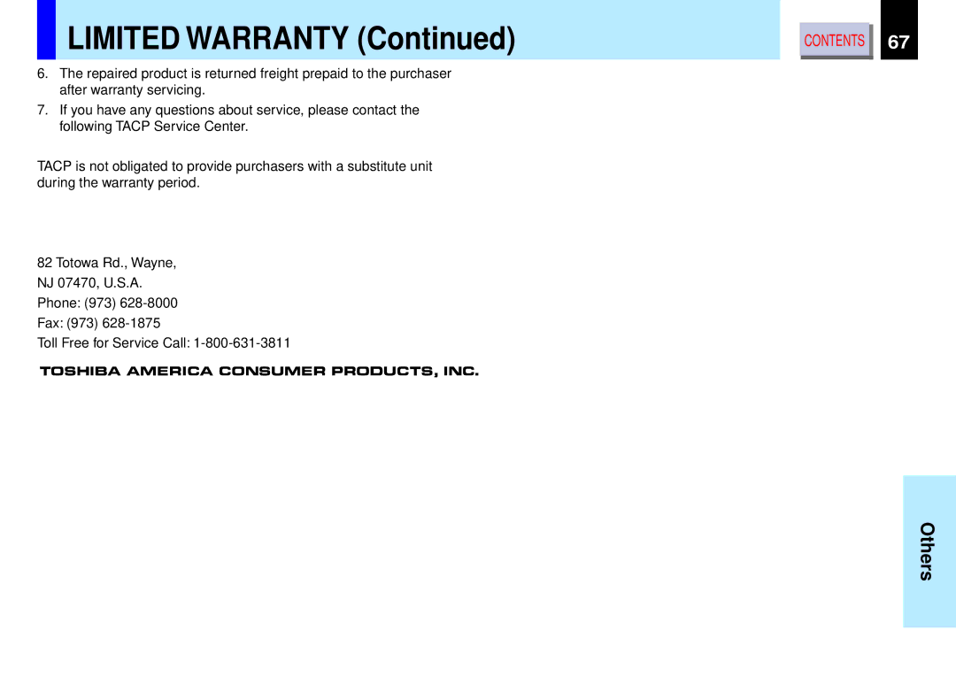 Toshiba TLP-B2 owner manual Limited Warranty 