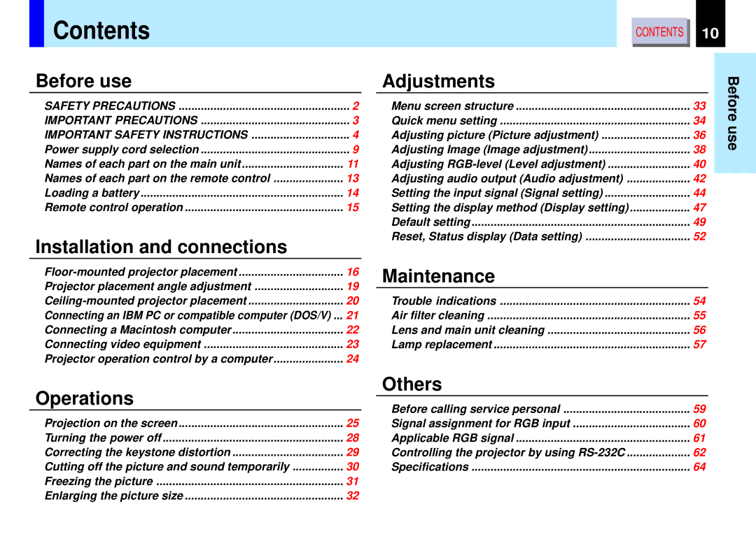 Toshiba TLP-B2ultra owner manual Contents 