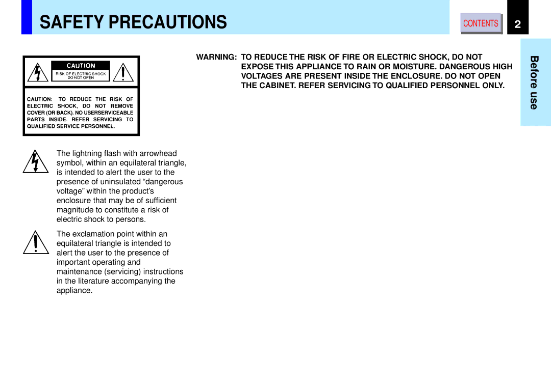 Toshiba TLP-B2ultra owner manual Safety Precautions, Before use 