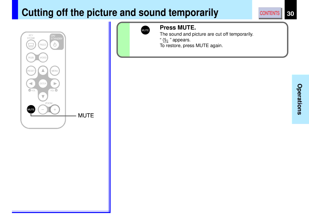 Toshiba TLP-B2ultra owner manual Cutting off the picture and sound temporarily, Press Mute 