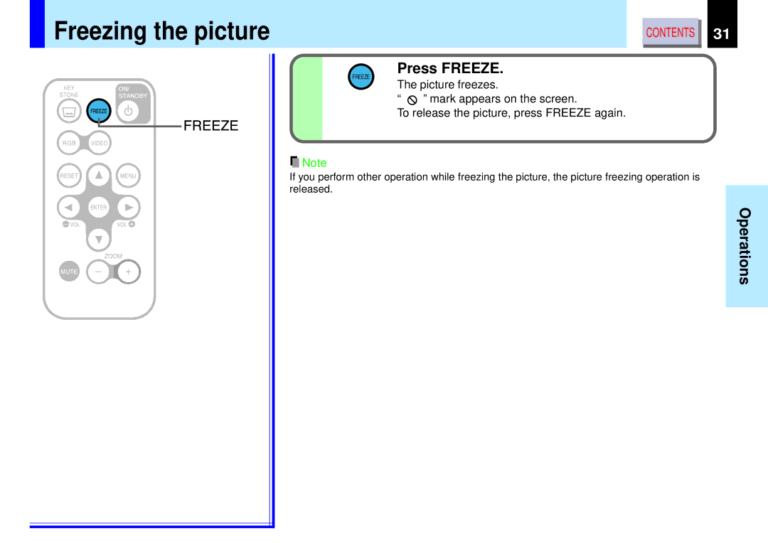 Toshiba TLP-B2ultra owner manual Freezing the picture, Press Freeze 