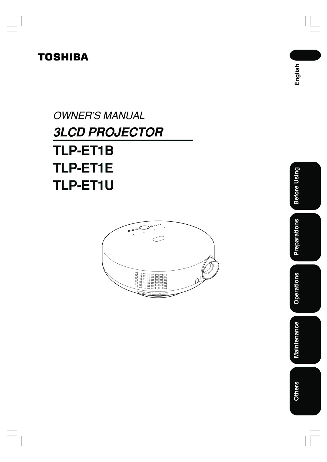 Toshiba TLP-ET1E, TLP-ET1B, TLP-ET1U owner manual English 