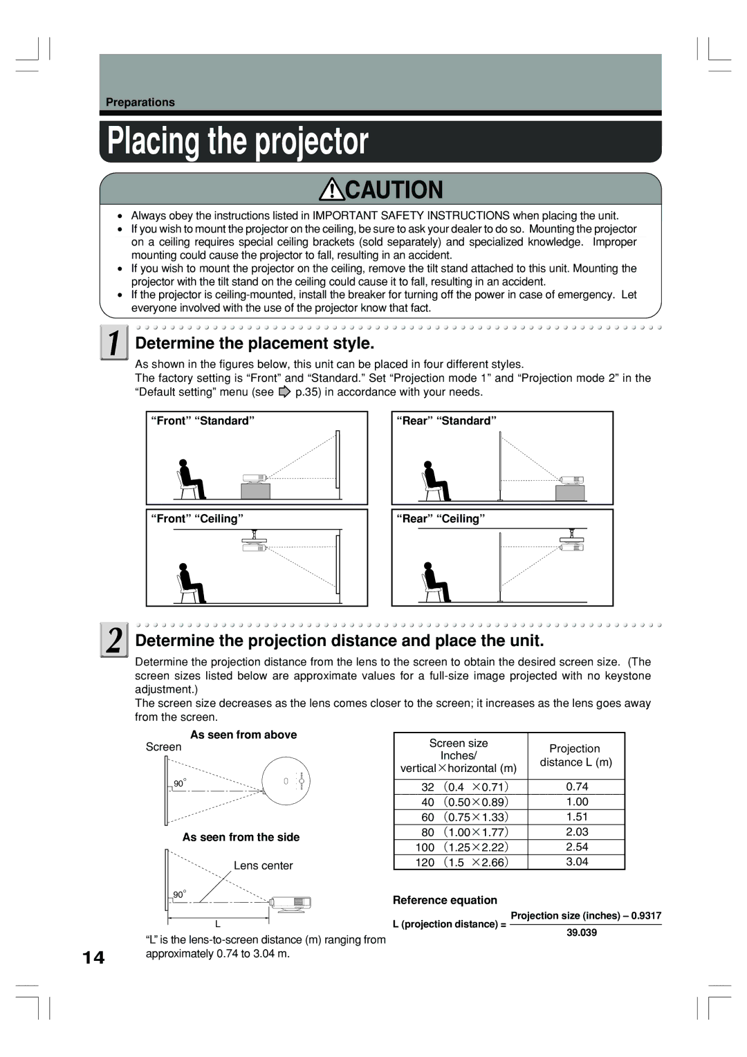 Toshiba TLP-ET1U, TLP-ET1B, TLP-ET1E owner manual Placing the projector, Determine the placement style 