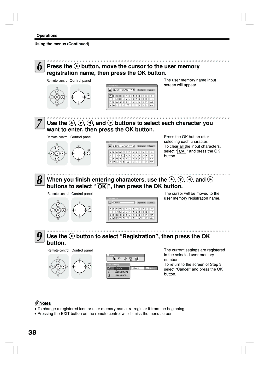 Toshiba TLP-ET1U, TLP-ET1B, TLP-ET1E owner manual User memory name input screen will appear 