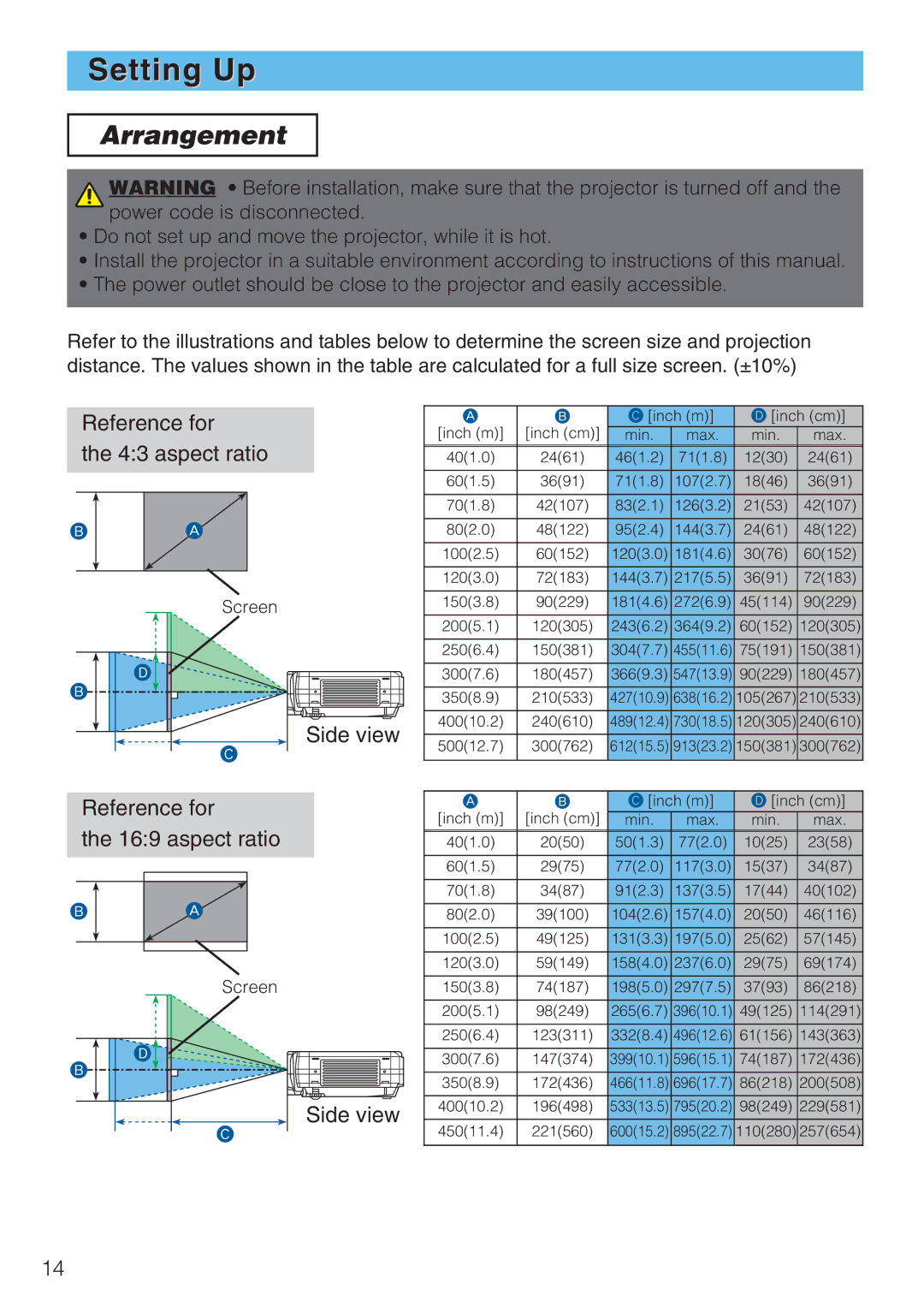 Toshiba TLP-SX3500 user manual Setting Up, Arrangement 