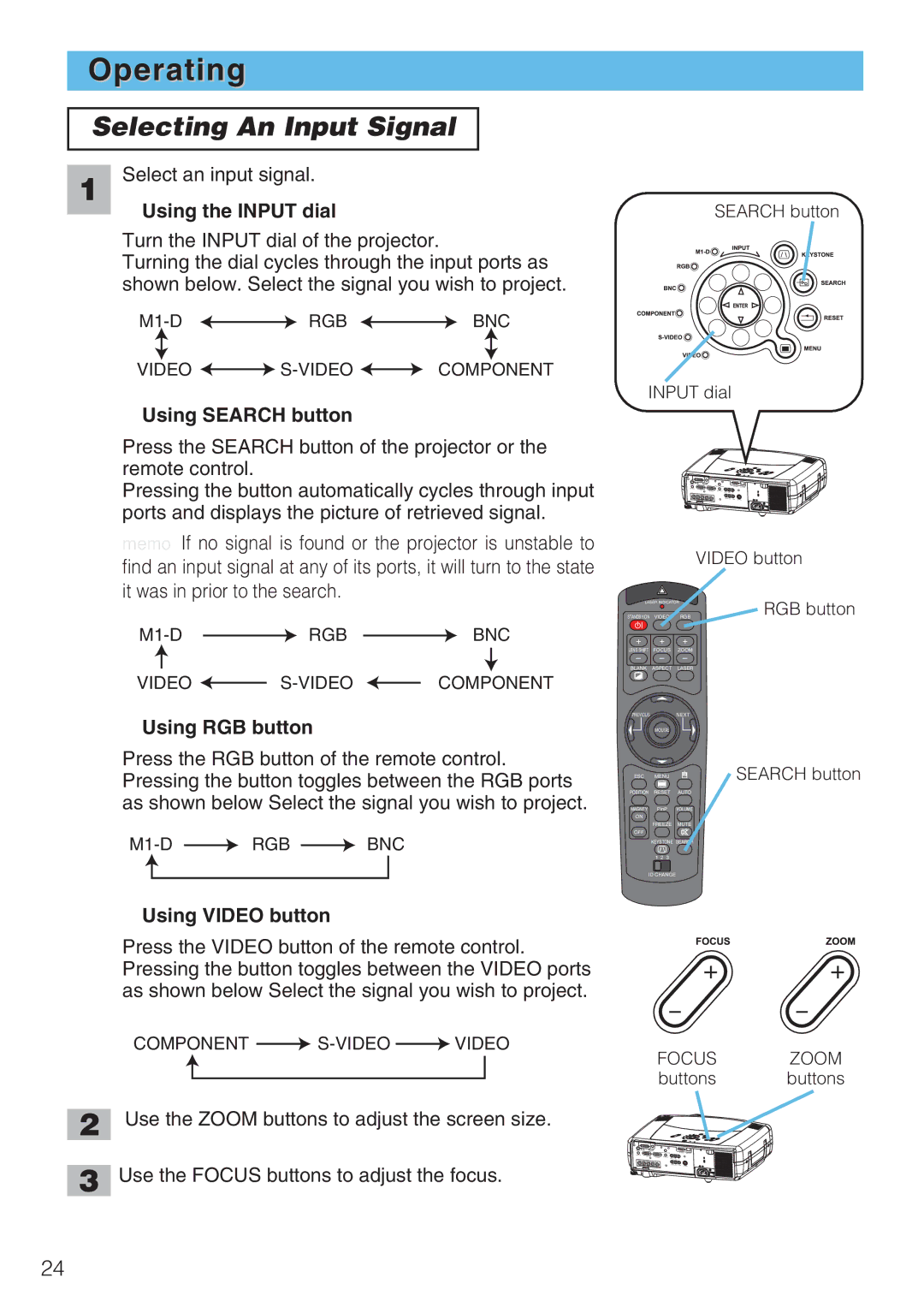 Toshiba TLP-SX3500 user manual Operating, Selecting An Input Signal 