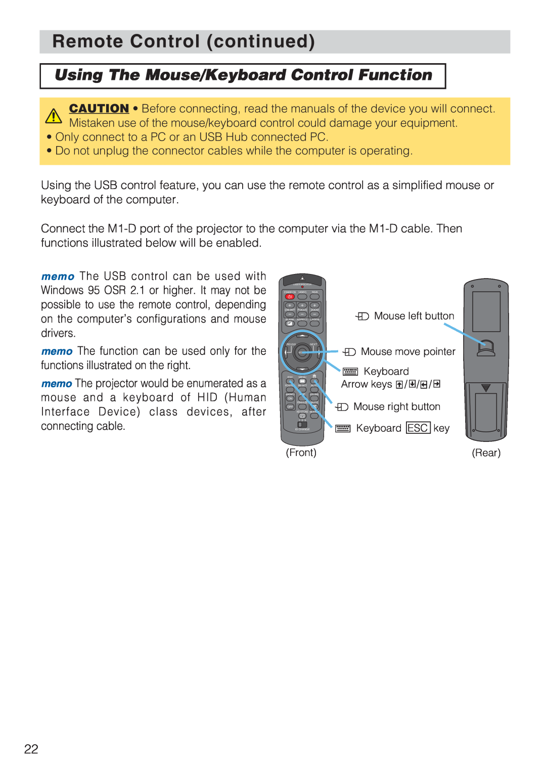 Toshiba TLP-SX3500 user manual Using The Mouse/Keyboard Control Function, Remote Control continued 