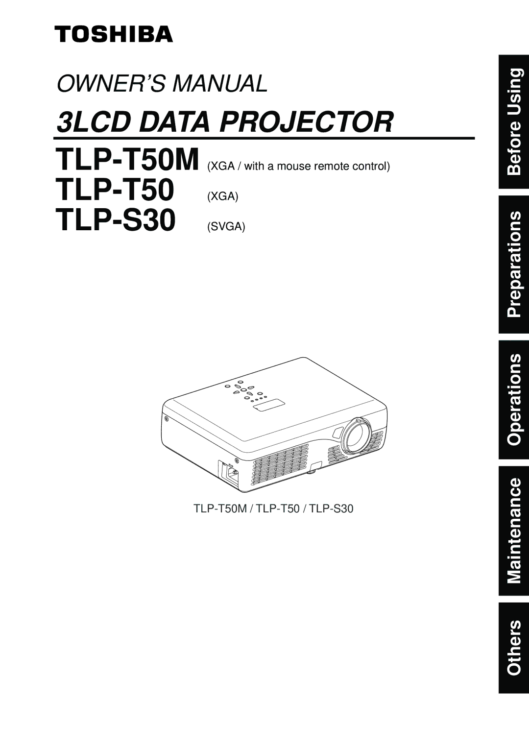 Toshiba TLP-T50M owner manual Others Maintenance Operations Preparations Before Using 