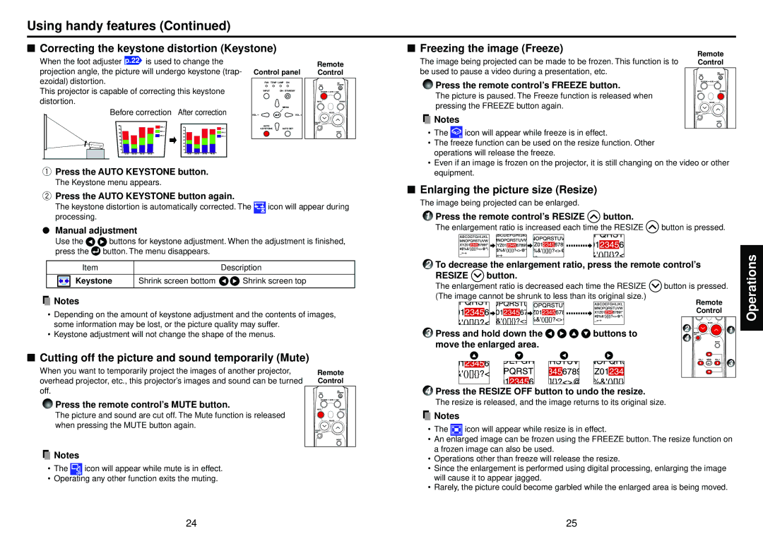 Toshiba TLP-T50M owner manual Using handy features, Enlarging the picture size Resize 