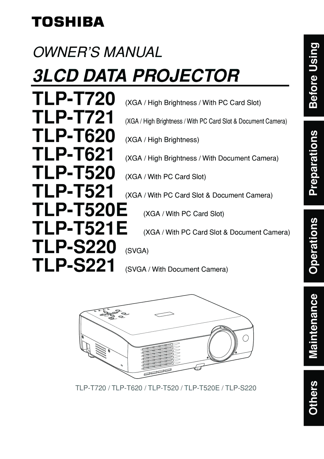 Toshiba owner manual TLP-T720 TLP-T721 TLP-T620 TLP-T621 TLP-T520 TLP-T521 