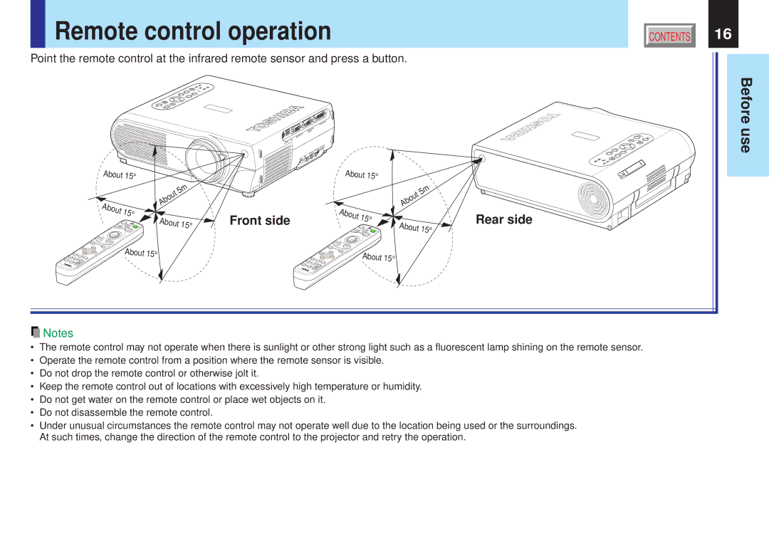 Toshiba TLP-X10Y, TLP-X20E, TLP-X21E, TLP-X20Y, TLP-X21Y, TLP-X10E, TLP-X11E, TLP-X11Y Remote control operation, Before 