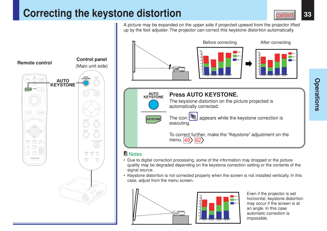 Toshiba TLP-X20E, TLP-X10Y, TLP-X21E, TLP-X20Y, TLP-X21Y, TLP-X10E Correcting the keystone distortion, Press Auto Keystone 