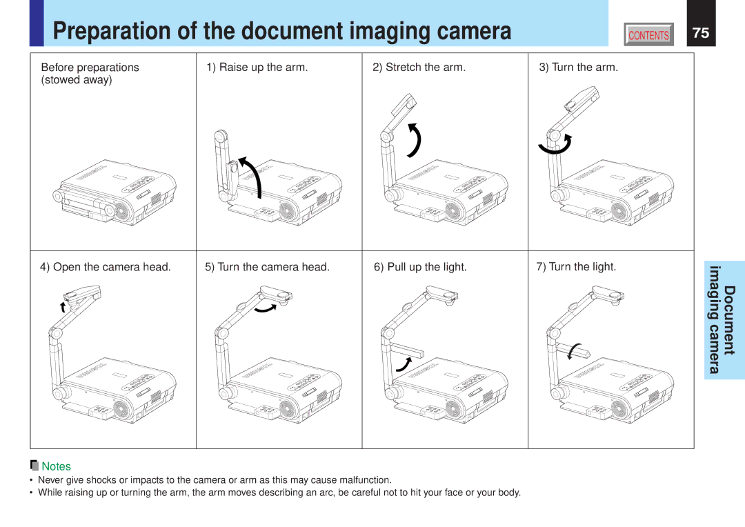 Toshiba TLP-X20Y, TLP-X10Y, TLP-X20E, TLP-X21E, TLP-X21Y, TLP-X10E, TLP-X11E Preparation of the document imaging camera 