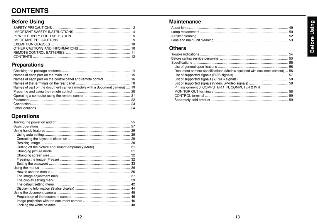 Toshiba TLP-XC2000, TLP-X2000 owner manual Contents 