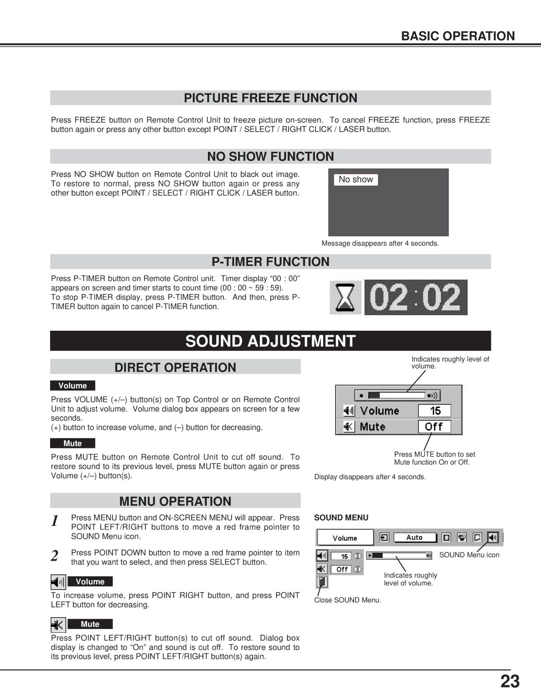 Toshiba TLP-X4100E owner manual Sound Adjustment 