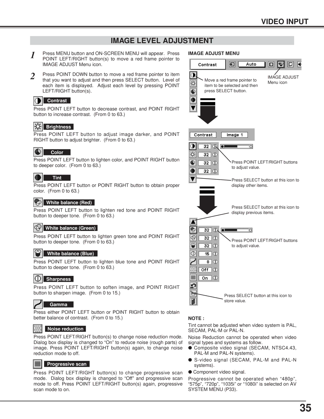 Toshiba TLP-X4100E owner manual Video Input Image Level Adjustment 