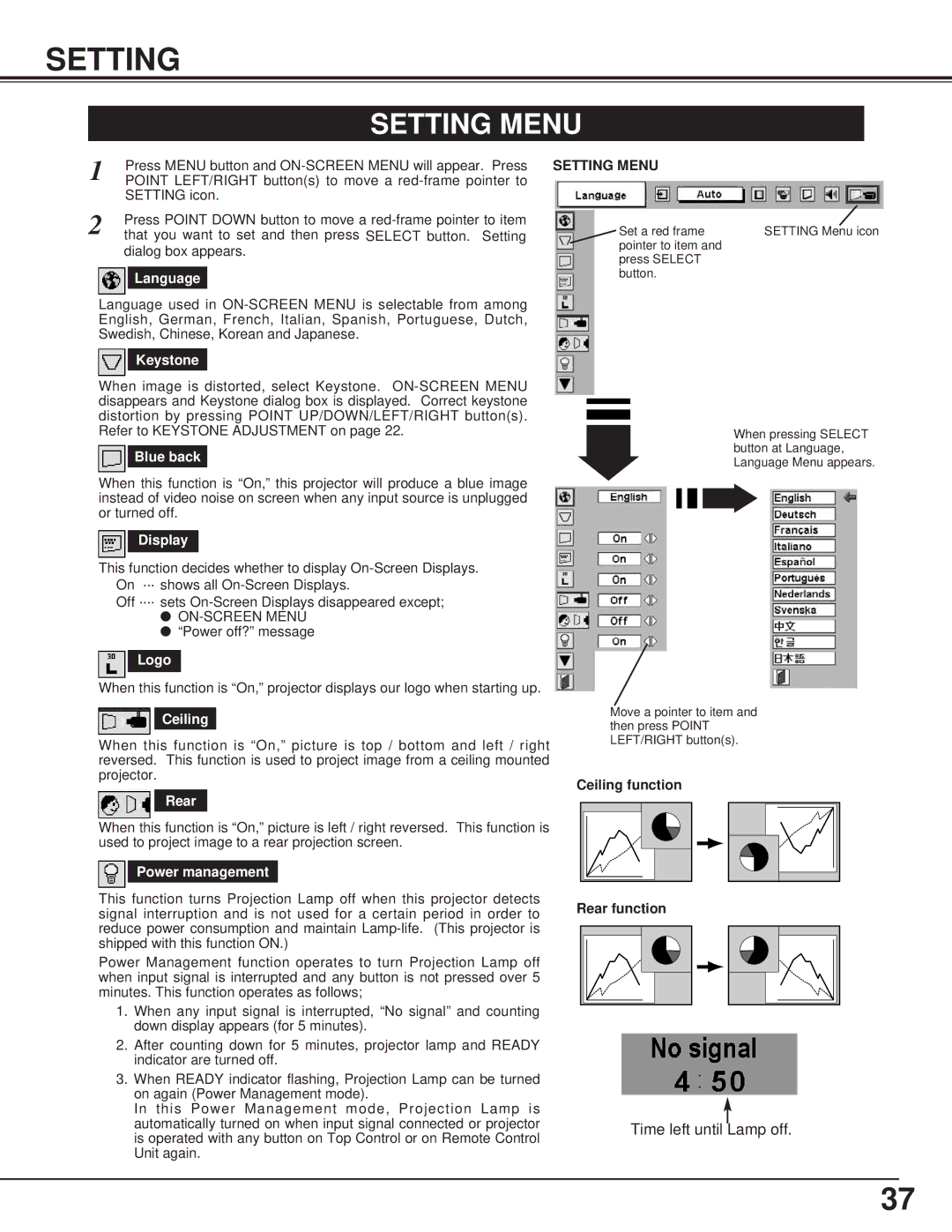 Toshiba TLP-X4100E owner manual Setting Menu 