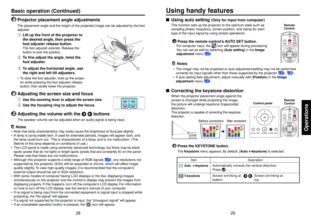 Toshiba TLP-X2500, TLP-XC2500 owner manual Using handy features, Basic operation 