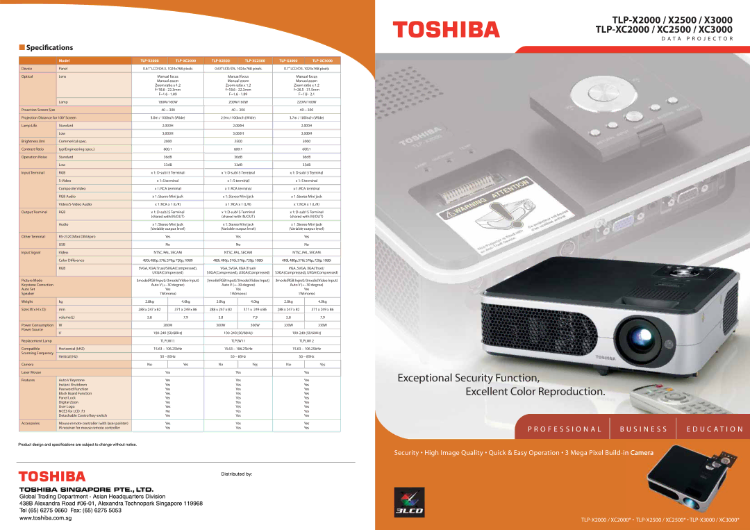 Toshiba TLP-XC3000 specifications Exceptional Security Function Excellent Color Reproduction 