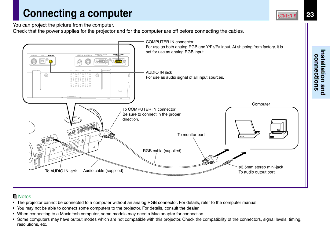 Toshiba TLP561, TLP260, TLP560, TLP261 owner manual Connecting a computer 