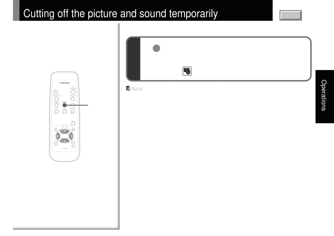 Toshiba TLP260 Cutting off the picture and sound temporarily, Press Mute, Sound and picture are cut off temporarily 