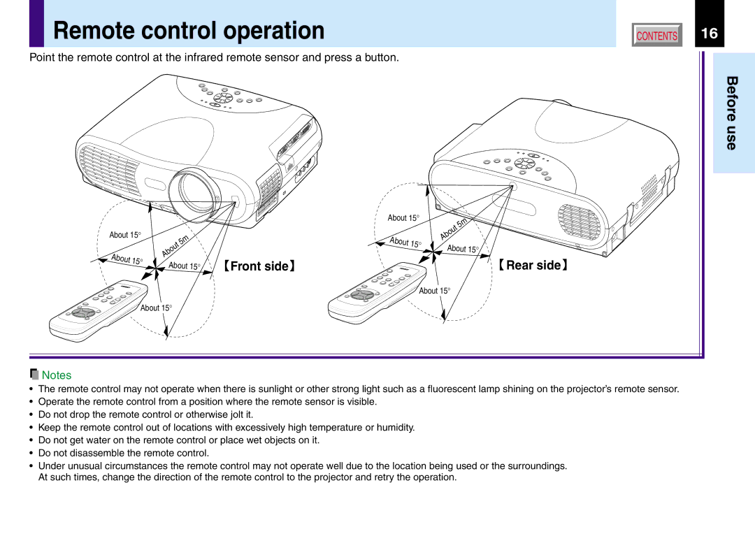 Toshiba TLP380, TLP381 owner manual Remote control operation, Front side, Rear side 