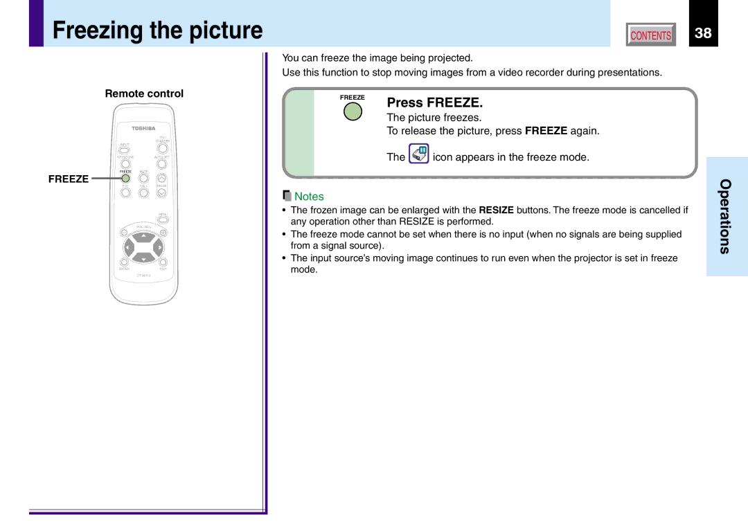 Toshiba TLP380, TLP381 owner manual Freezing the picture, Press Freeze 