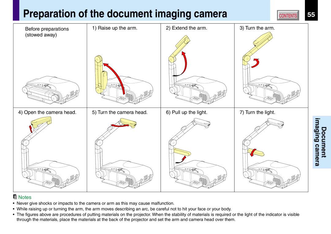 Toshiba TLP381, TLP380 owner manual Preparation of the document imaging camera, ImagingDocument camera 