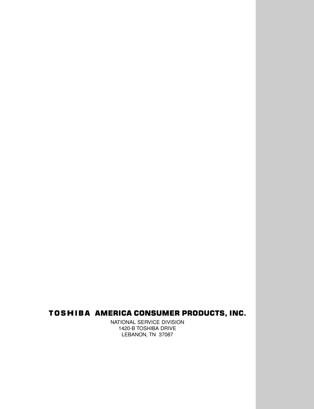 Toshiba TLP511U, TLP511E, TLP510E, TLP510U manual Toshiba America Consumer PRODUCTS, INC 