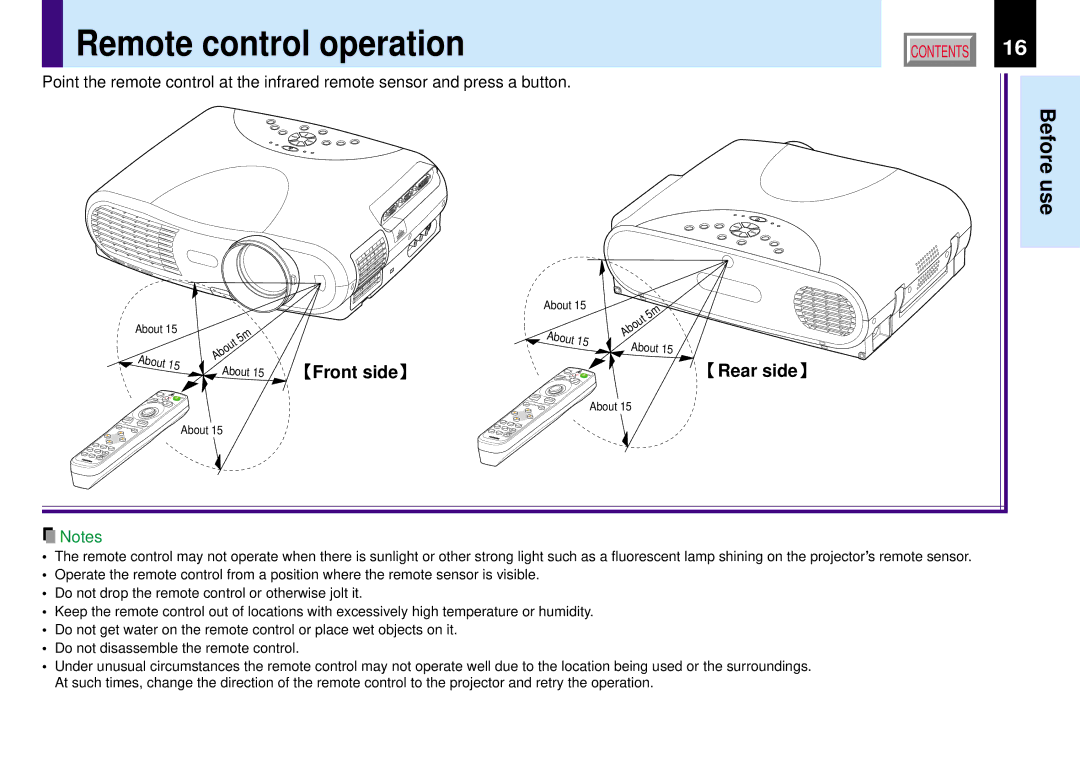 Toshiba TLP780E owner manual Remote control operation, Front side, Rear side 