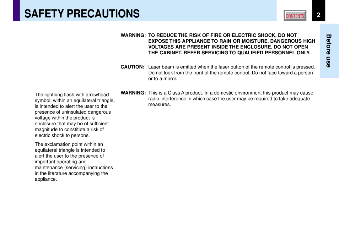 Toshiba TLP780E owner manual Safety Precautions 